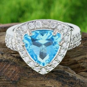 14k White Gold Overlay 🩵Swiss Blue Topaz Ring